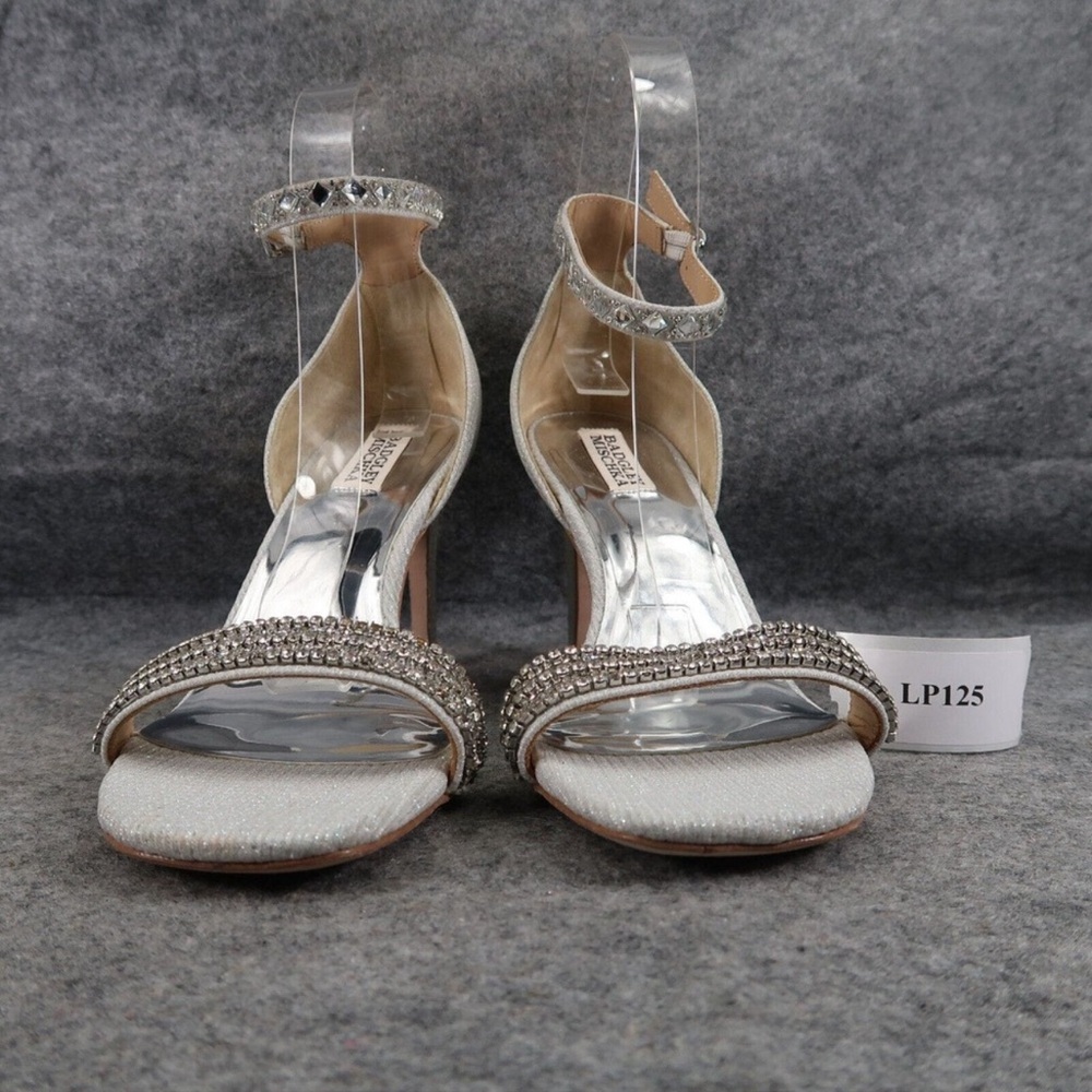 Badgley Mischka Shoes Women 9.5 Pump Sandal Heels Formal Wedding Silver Open Toe